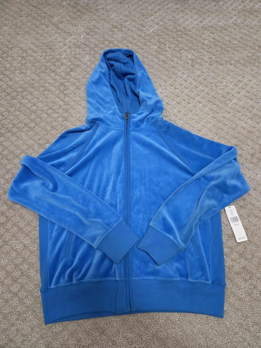 (M) Vintage Y2K i.e Relaxed Blue Velour Zip-Up Hoodie